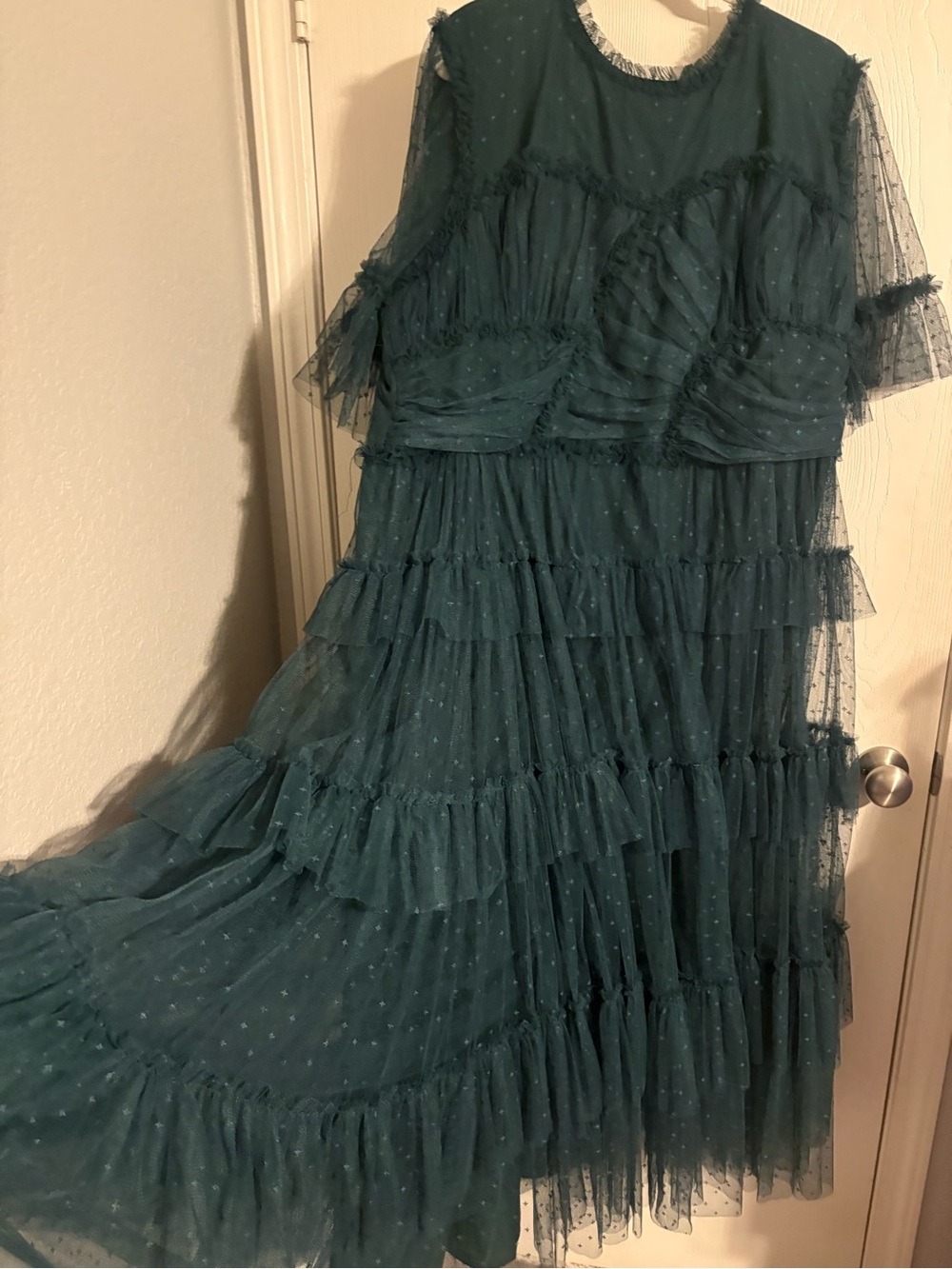 Ivy City Green Tiered Ruffle Tulle Dress